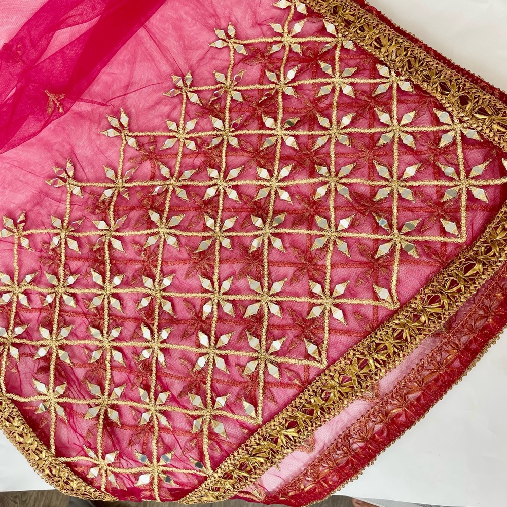 Orginal Golden Mirror Scarf Work Net red Duppatta scarfs